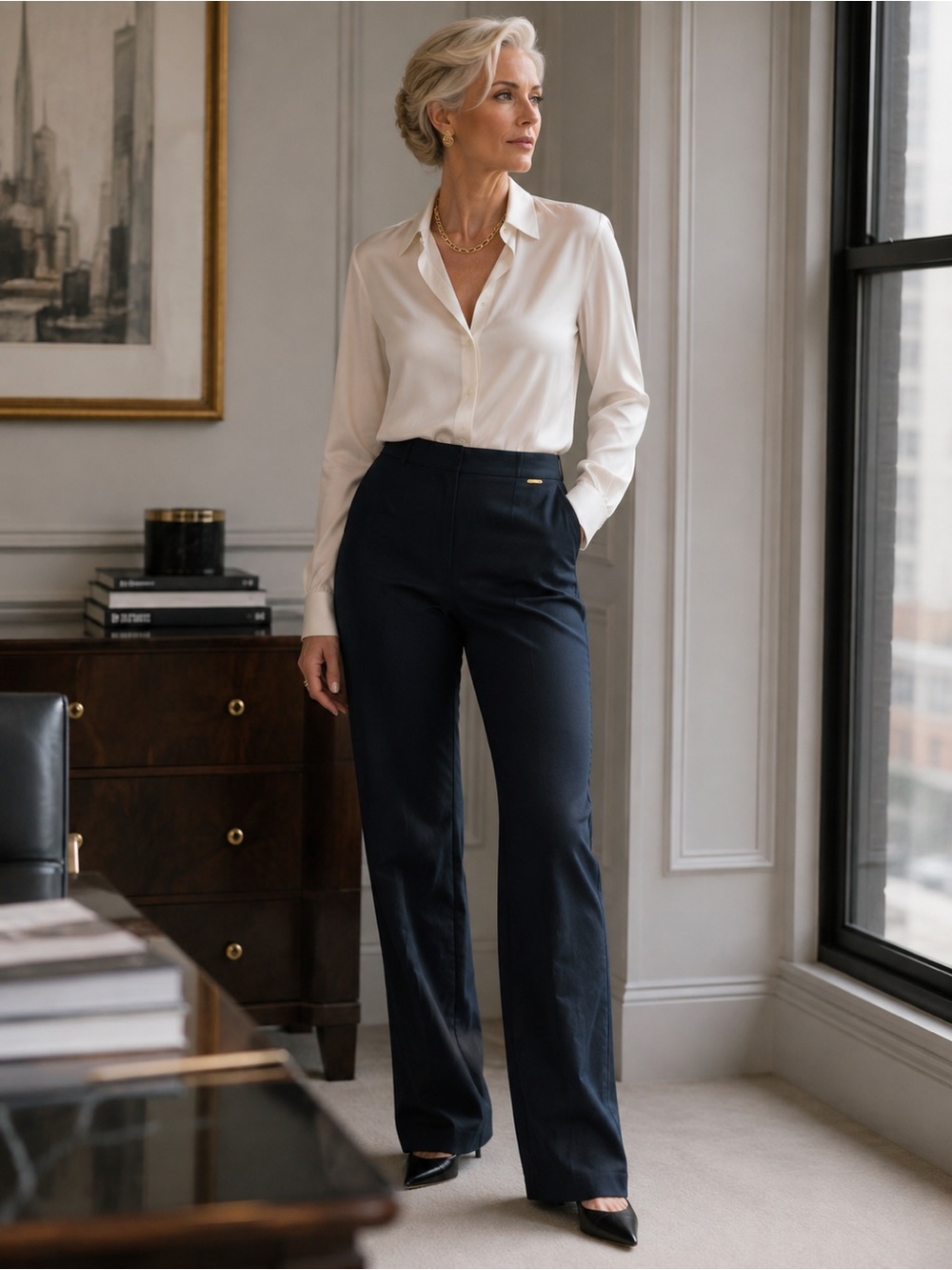 St. John Sport by Marie Gray Navy Stretch Straight Leg Dress Pants Size 16